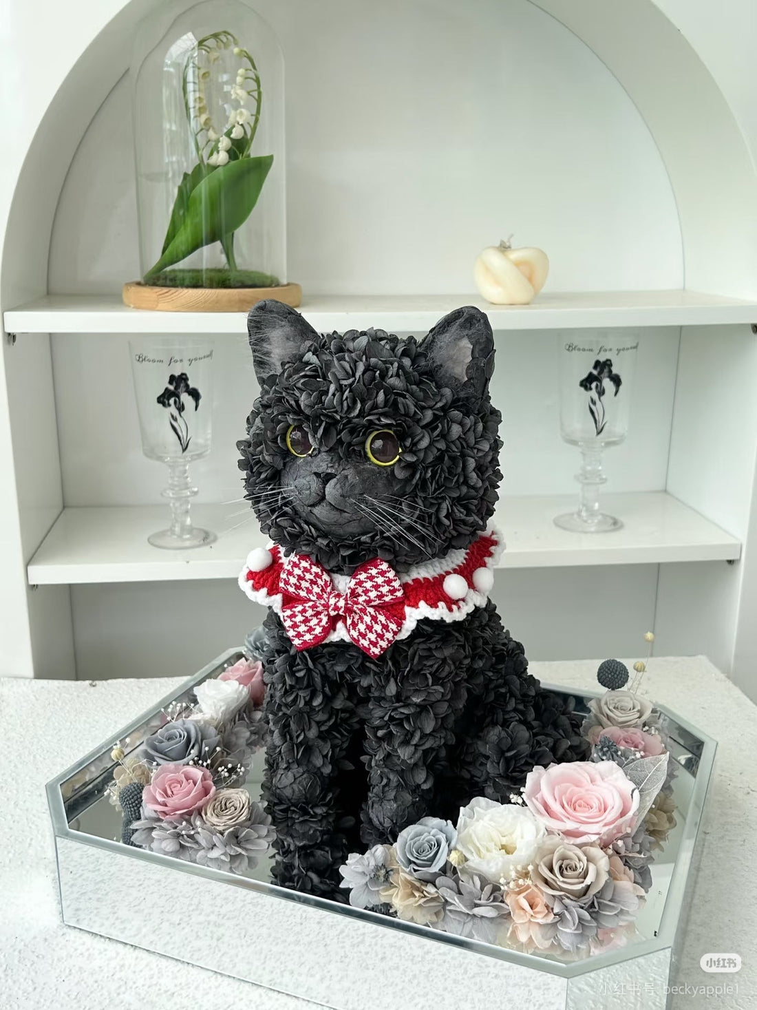 Custom preserved flower Shiba Inu sculpture handmade from pet photo