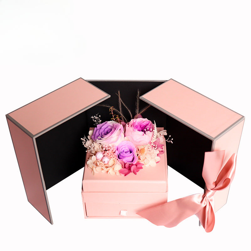 Purple Preserved Austin Rose Carnation Eternal Flower Gift Box For Mother's Day
