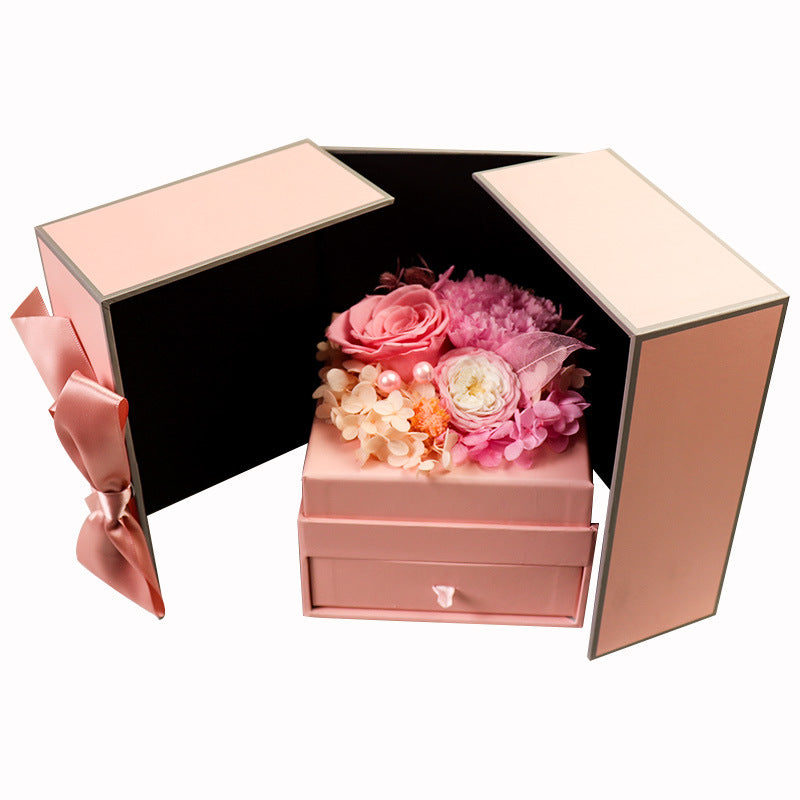 Red Orange Preserved Austin Rose Carnation Eternal Flower Gift Storage Box