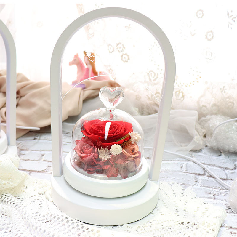 Eternal forever rose rotating glass dome lamp romantic Valentine gift for women