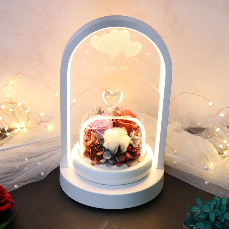 Eternal forever rose rotating glass dome lamp romantic Valentine gift for women