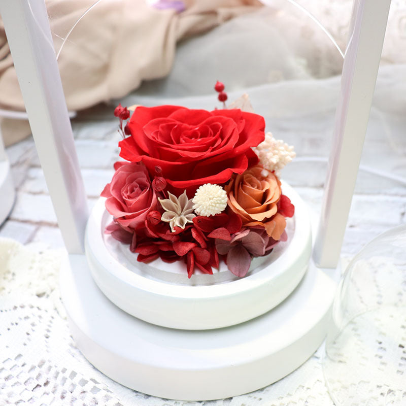 Auto spin heart glass cover preserved flower bedside table lamp bedroom decor
