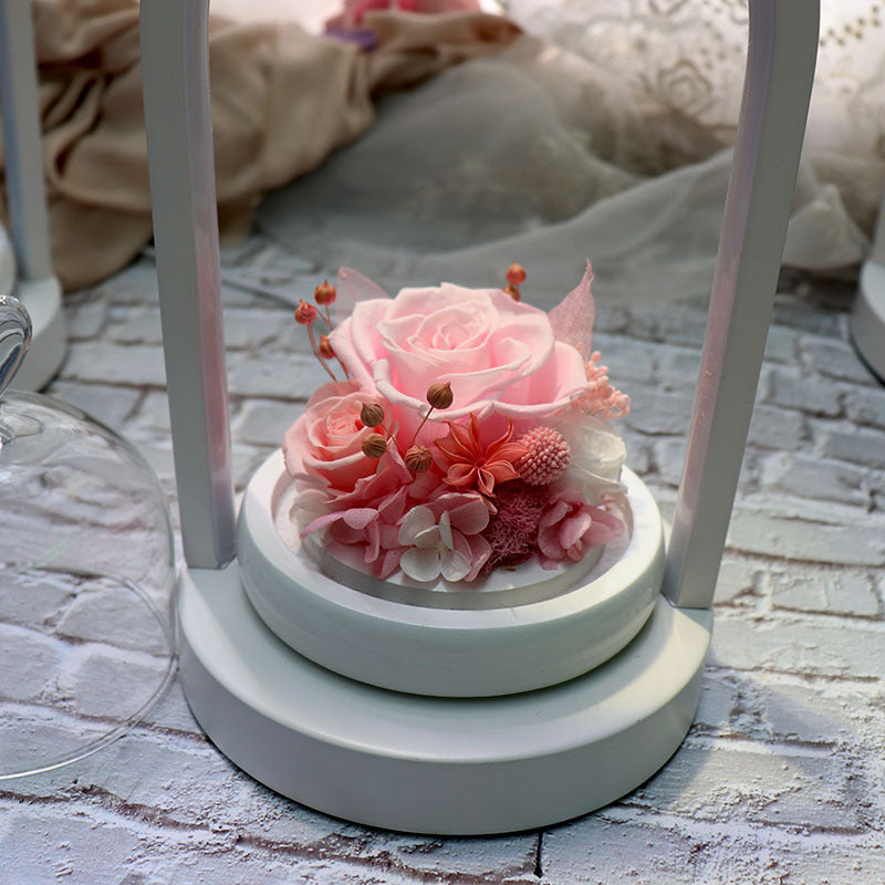 Auto spin heart glass cover preserved flower bedside table lamp bedroom decor