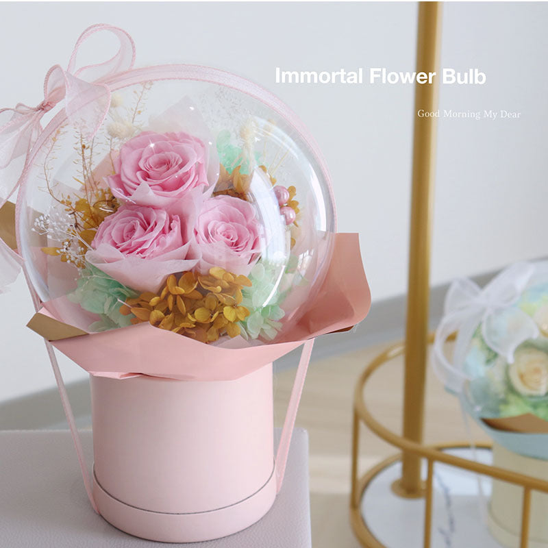 Ins Style Bobo Ball Preserved Rose Bouquet Transparent Sphere Eternal Flower Bucket Gift