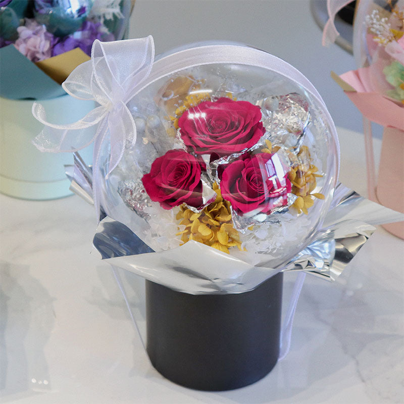 Classic Red Eternal Rose Bobo Ball Flower Bucket Valentine Romantic Gift Box