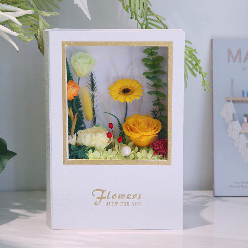 Book Shape Preserved Rose Gift Box Eternal Real Flower Open Book Floral Decor