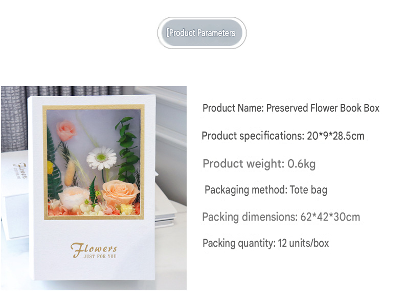 Soft Pink Preserved Rose Book Shape Gift Box Romantic Valentine Gift For Her