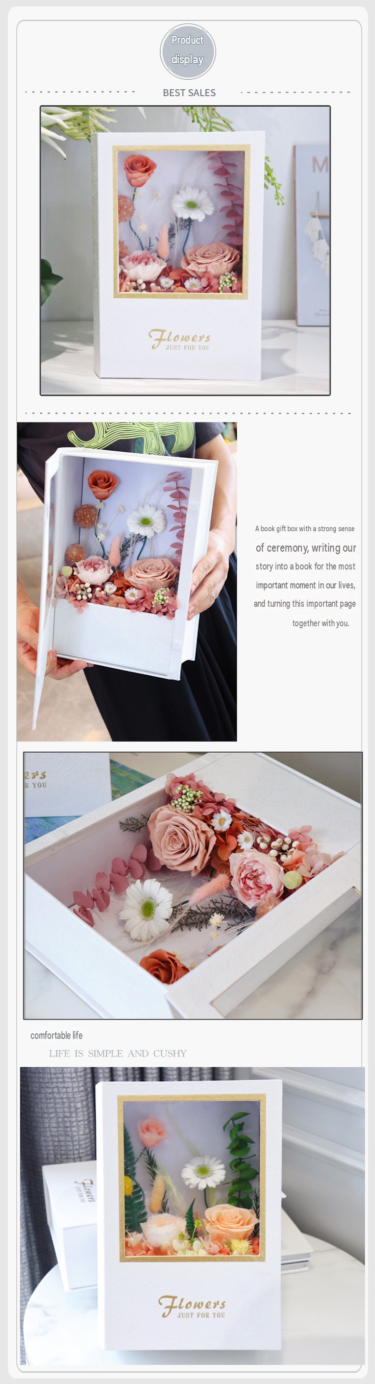 Retro Red Eternal Rose Book Floral Box Mother’s Day Desktop Decor