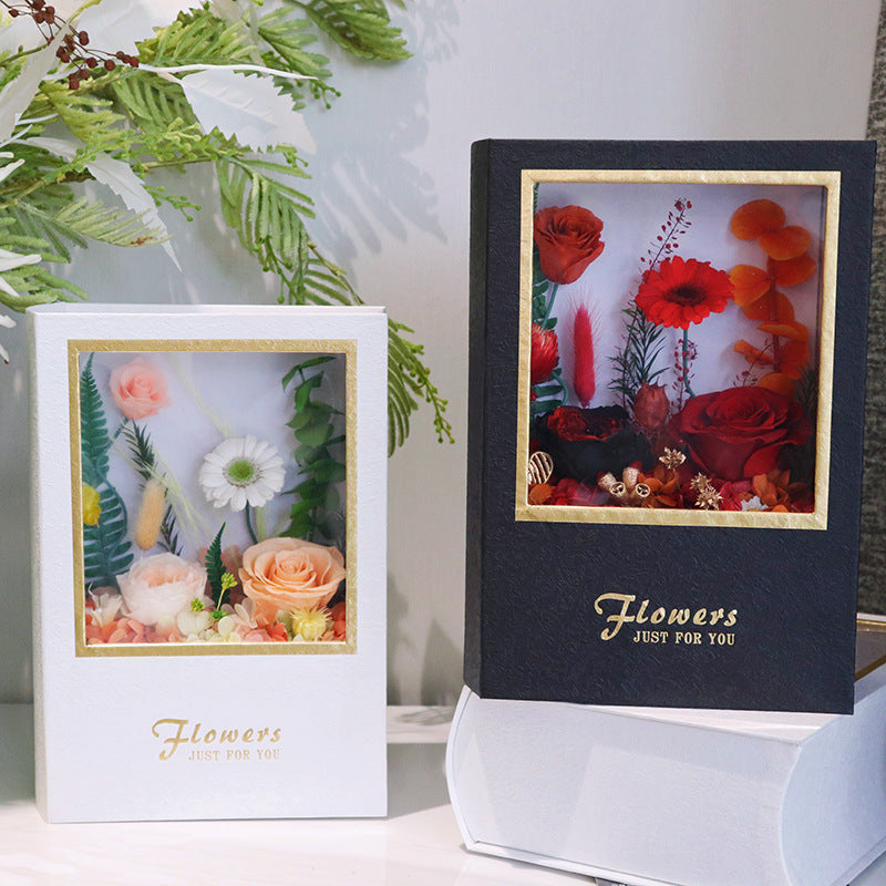 Book Shape Preserved Rose Gift Box Eternal Real Flower Open Book Floral Decor
