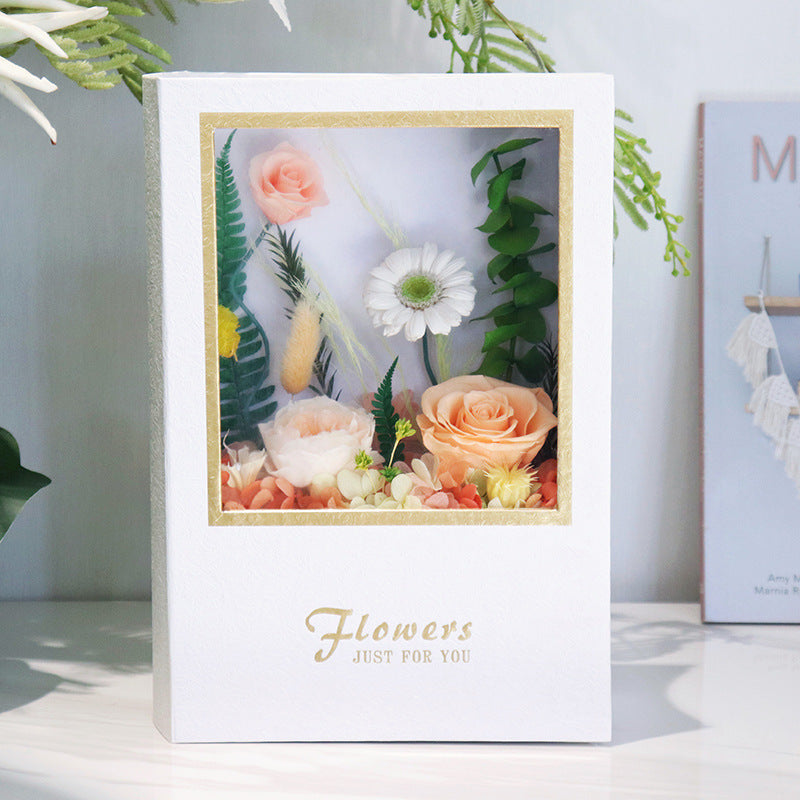 Retro Red Eternal Rose Book Floral Box Mother’s Day Desktop Decor