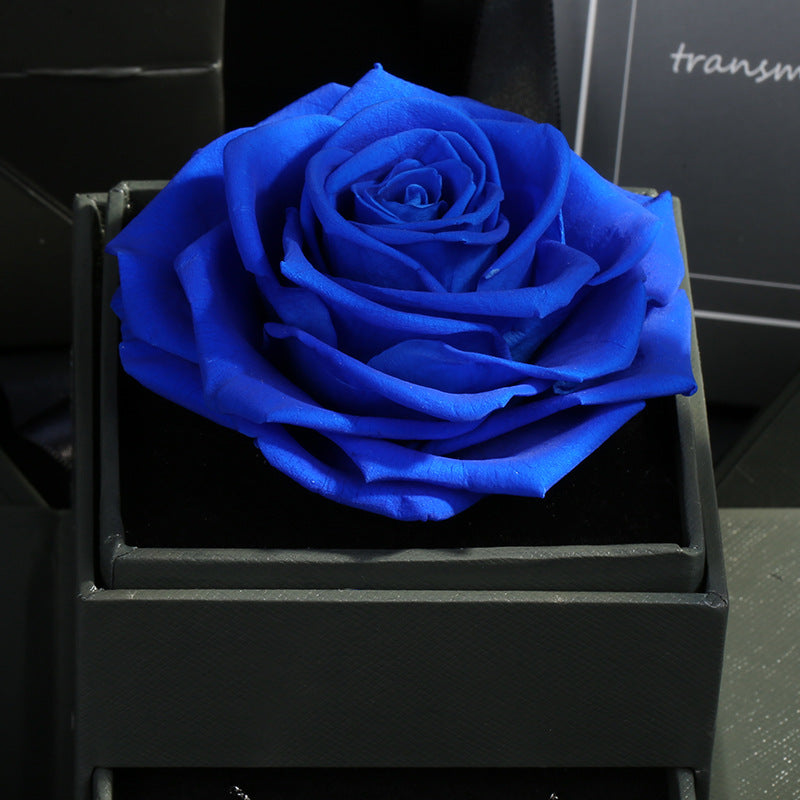 Royal blue real preserved rose acrylic box with gray drawer jewelry compartment