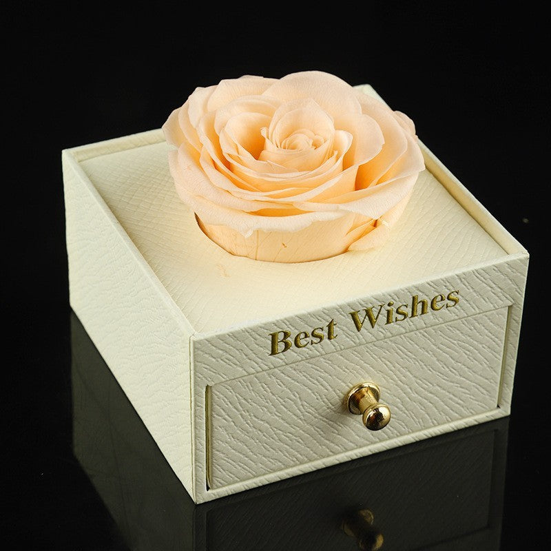Card pink acrylic forever rose jewelry box with pink preserved rose and gift bag, romantic gift