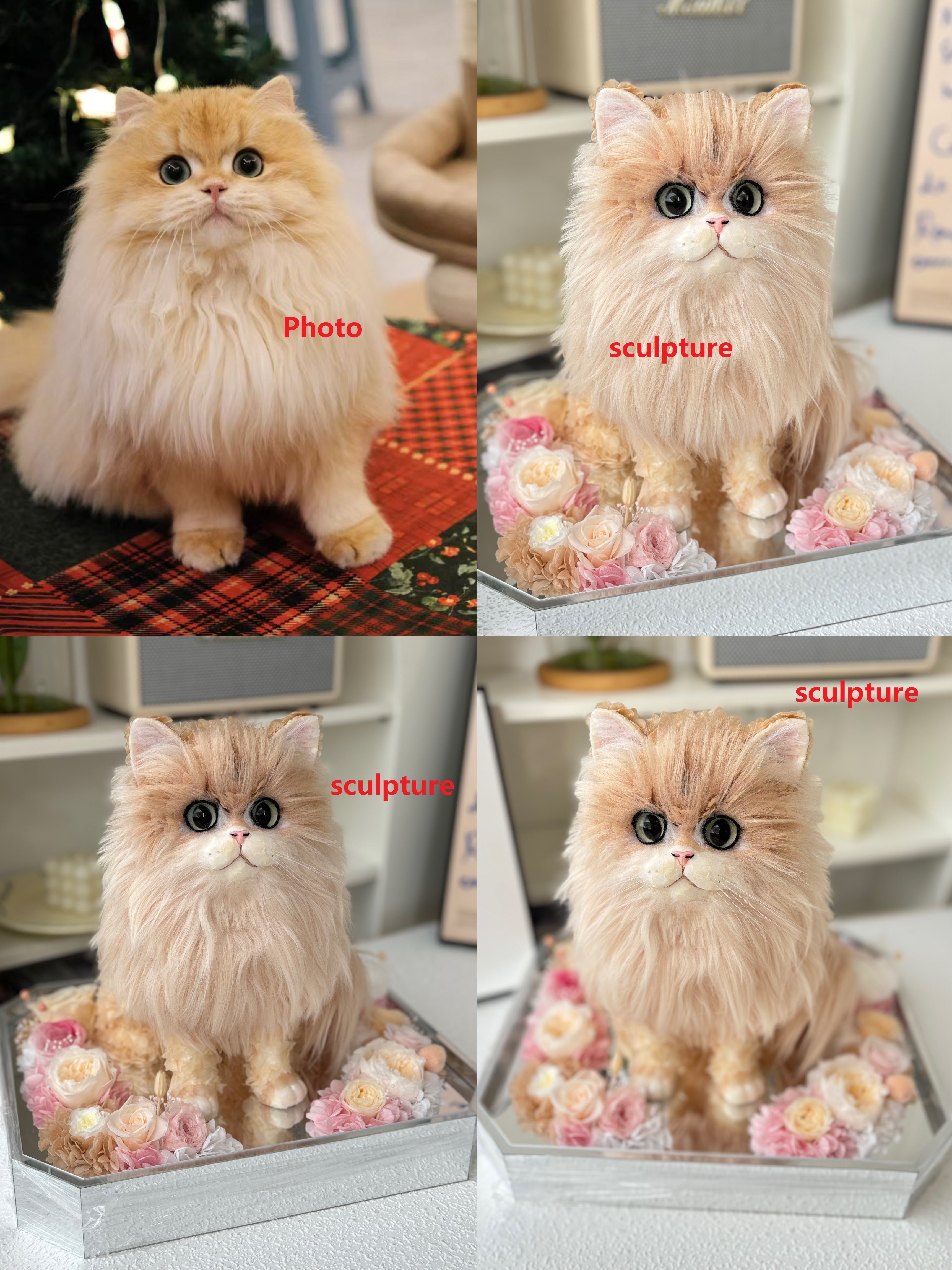 Handmade realistic cat sculpture memorial