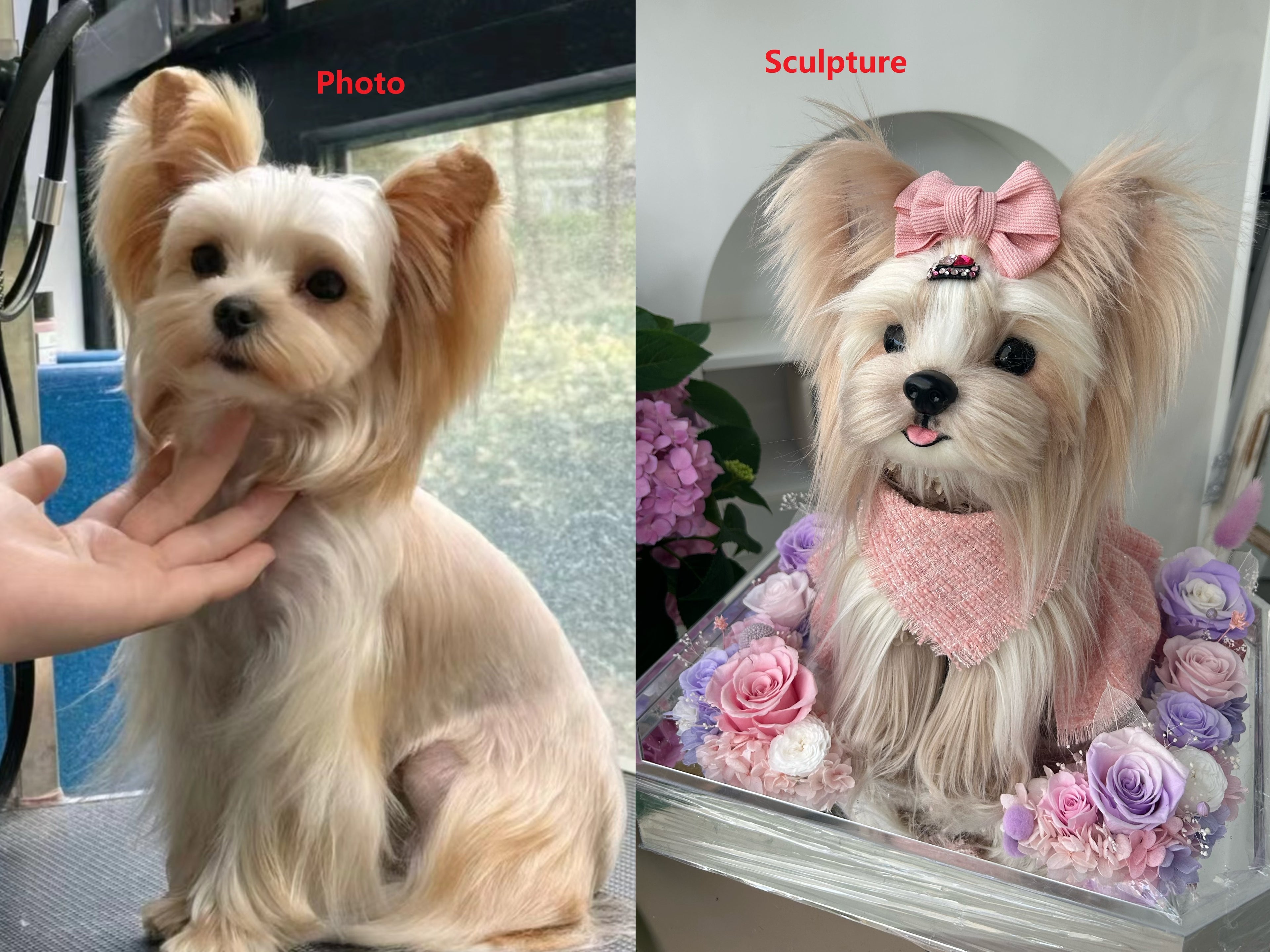 Custom dog portrait sculpture based on photo