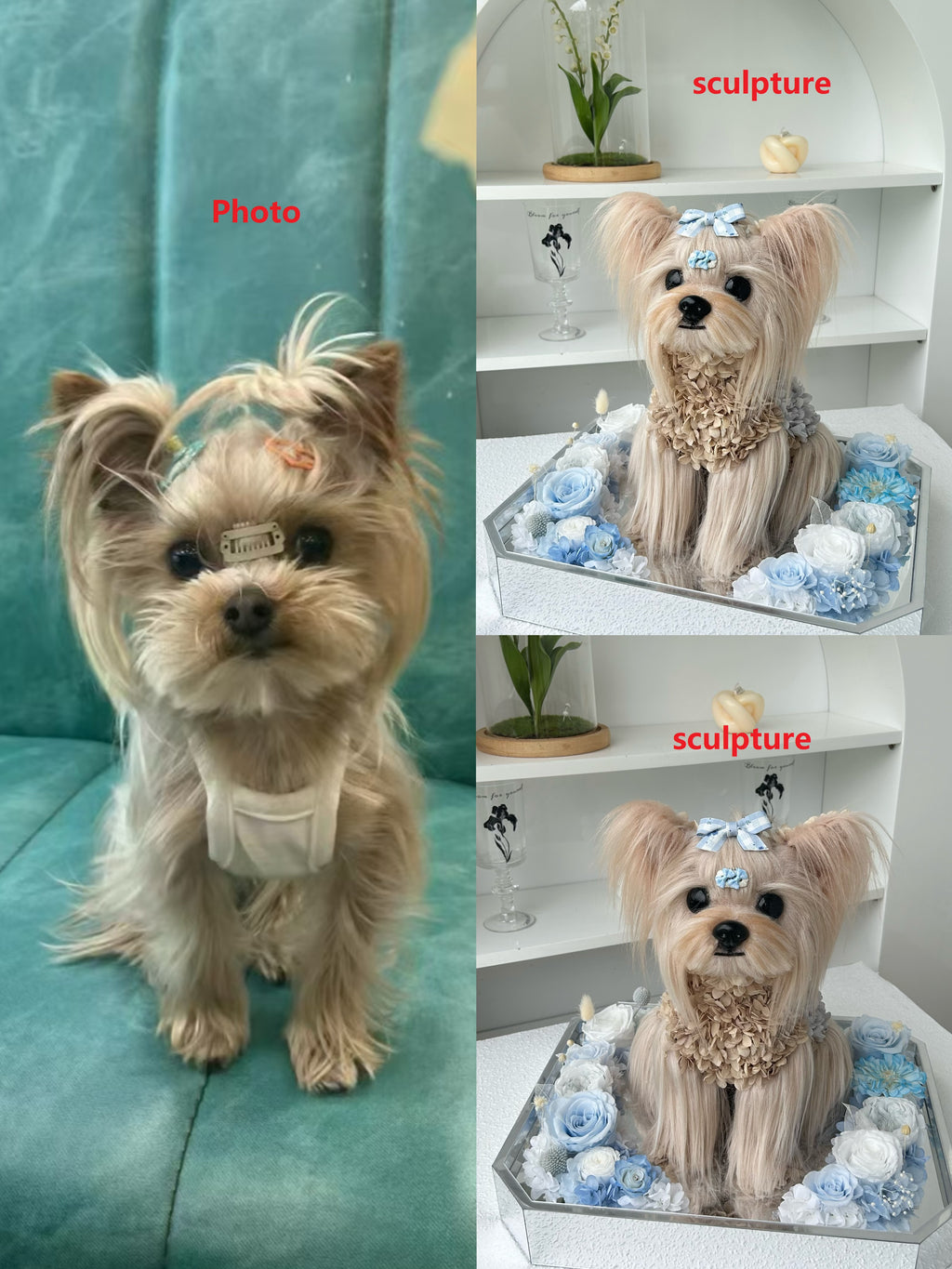 Custom dog portrait sculpture based on photo
