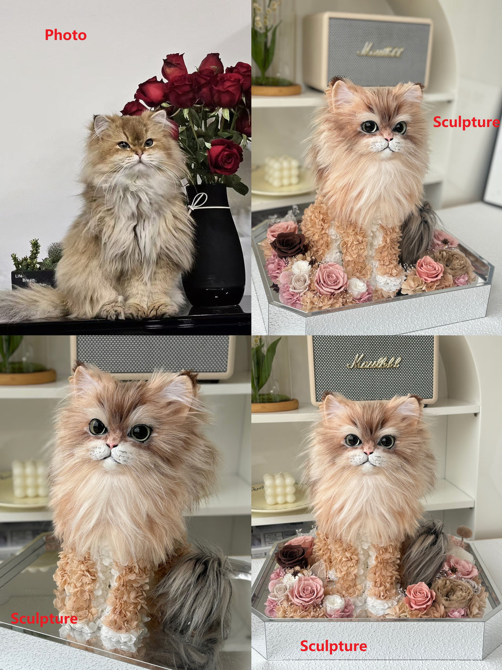 Eternal flower cat sculpture keepsake 