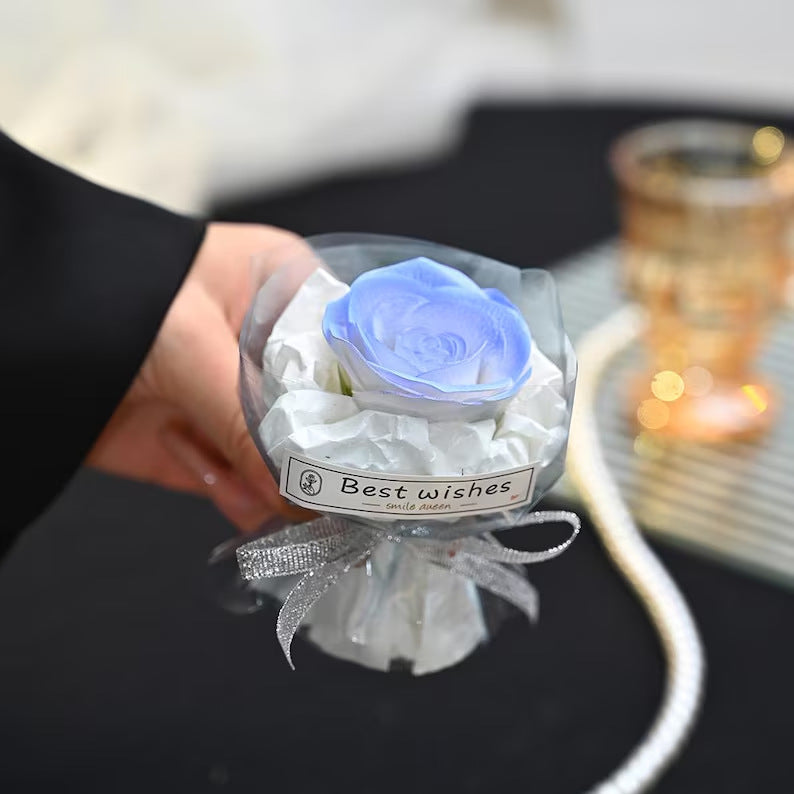 handheld mini preserved blue rose bouquet small gift for event favors