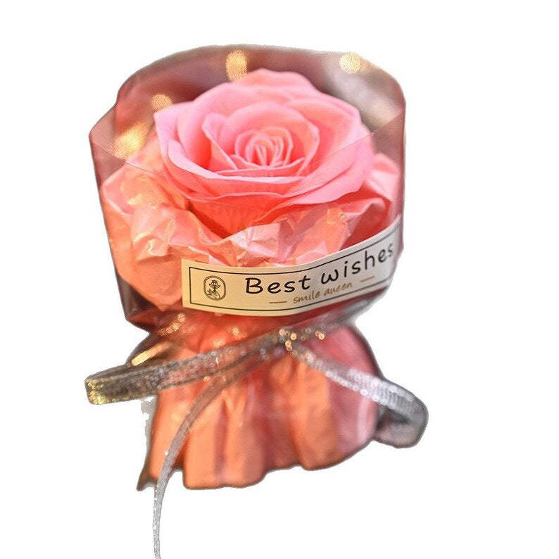 mini preserved pink rose bouquet wedding bridesmaid gift desktop decor