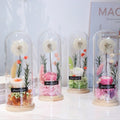 Preserved wishing dandelion glass dome with mixed everlasting flowers, wooden base, multiple color options, forever flower gift for Mother's Day, Valentine, Teacher gift