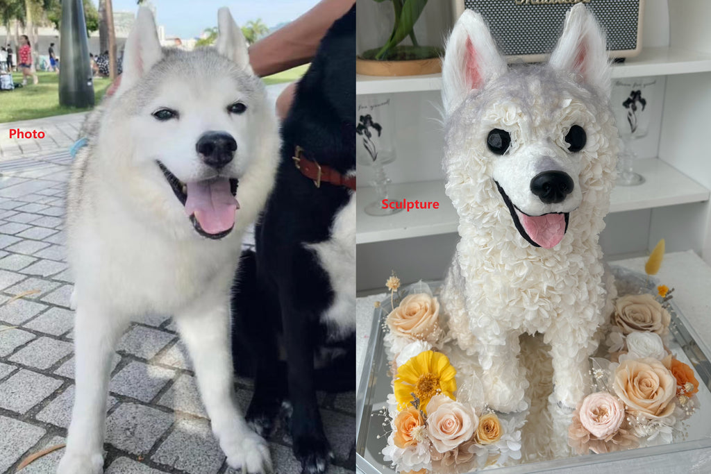 Preserved flower dog figurine memorial gift 