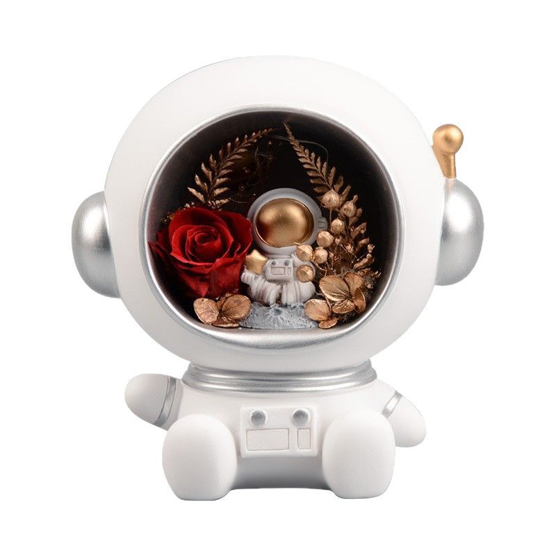 white astronaut figurine preserved red rose night light student birthday gift