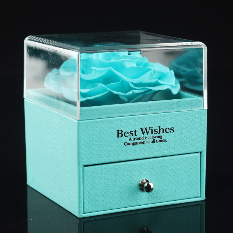 Tiffany blue acrylic forever rose jewelry box with blue preserved rose and soft lined drawer