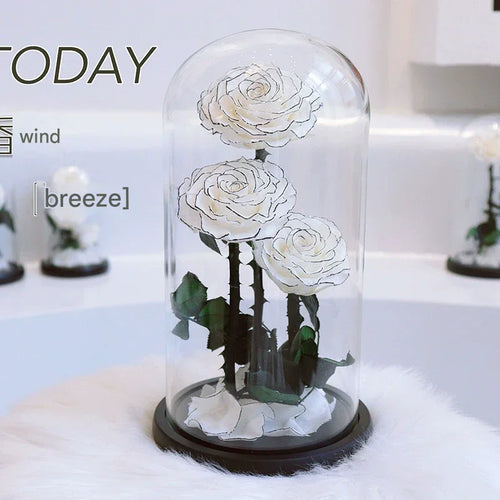 3 Preserved Roses Glass Dome Ornament Valentine’s Day Romantic Gift Box